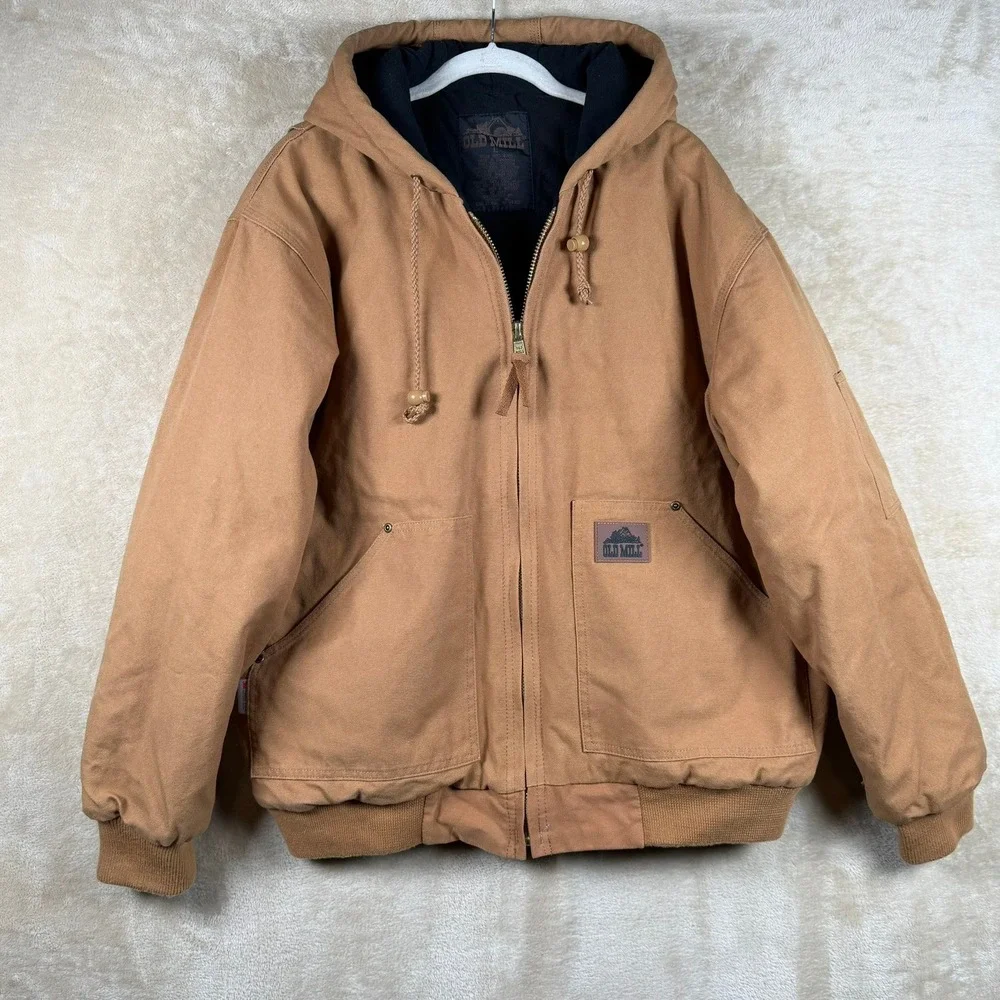 Old Mill Mens Large Brown Duck Canvas Hooded Work Jacket 3M Thinsulate Barn Coat